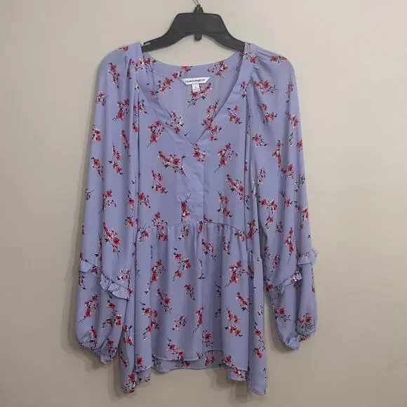 Counterparts Lilac Floral Blouse XL Ruffle Sleeve Peplum Top - Picture 1 of 8